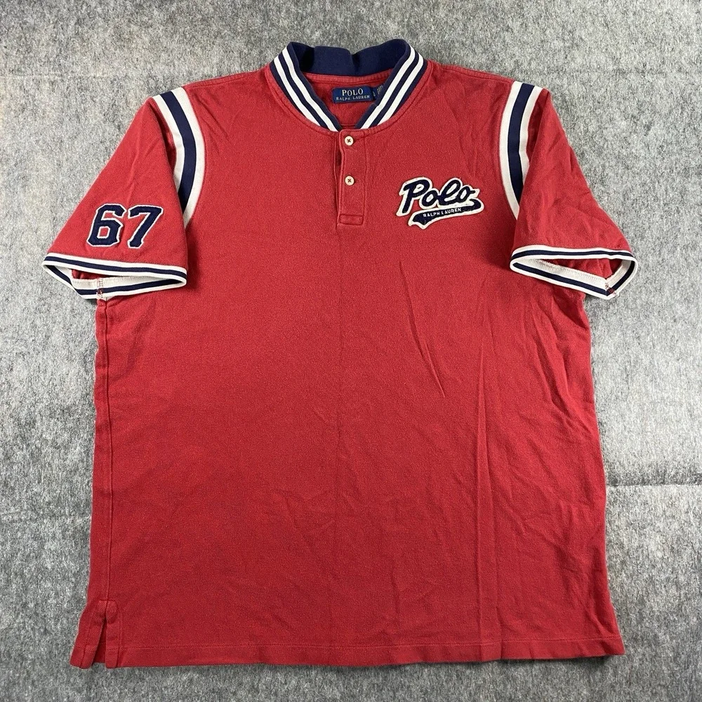 Vintage Polo Ralph Lauren Script Logo Shirt‎ Men's Large Red Short Sleeve #67